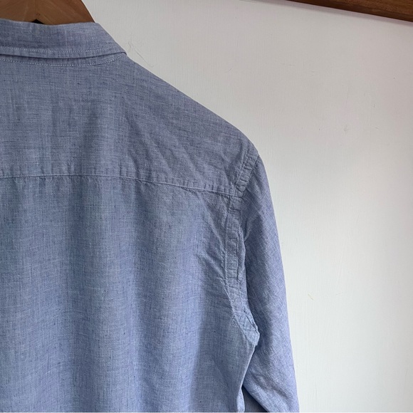 Oliver Spencer Shirt Size 15.5" Blue Long Sleeve Button Cuff Cotton Linen Blend - Picture 6 of 11